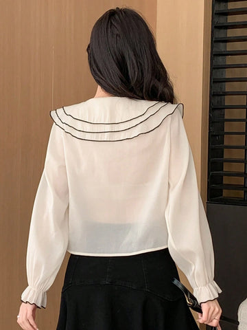DAZY Women Color-Block Doll Collar Shirt With Embellished Edges