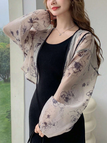 DAZY Women Colorblock Sheer Long Sleeve Floral Shirt With Piping Detail