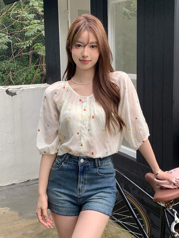 DAZY Women Colorful Decorated Simple And Elegant Shirt