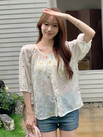DAZY Women Colorful Decorated Simple And Elegant Shirt