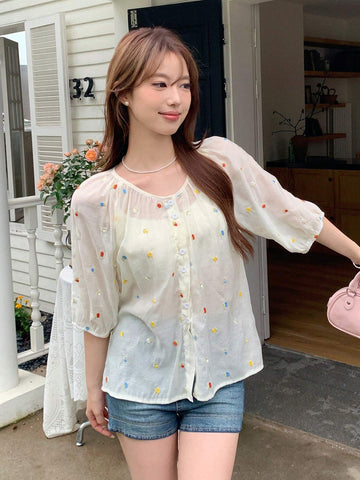 DAZY Women Colorful Decorated Simple And Elegant Shirt