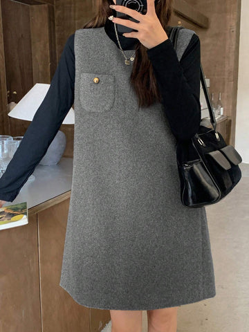 DAZY Women Crew Neck Sleeveless Casual Mid-Length Dress