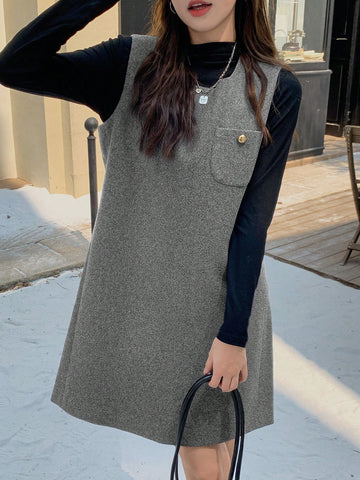 DAZY Women Crew Neck Sleeveless Casual Mid-Length Dress