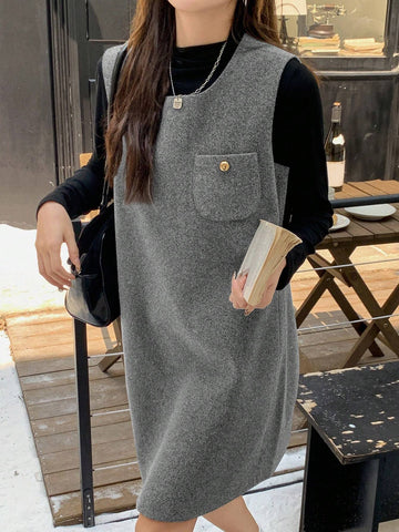 DAZY Women Crew Neck Sleeveless Casual Mid-Length Dress