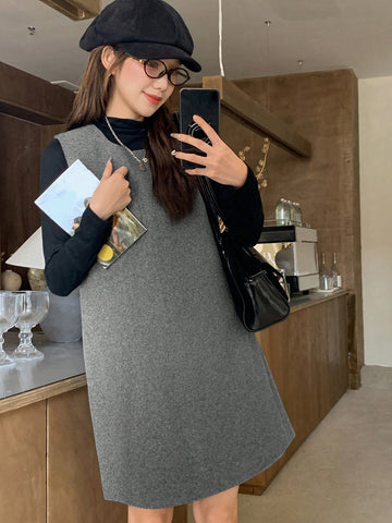 DAZY Women Crew Neck Sleeveless Casual Mid-Length Dress