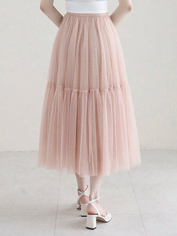 DAZY Women Elegant Midi Mesh A-Line Skirt