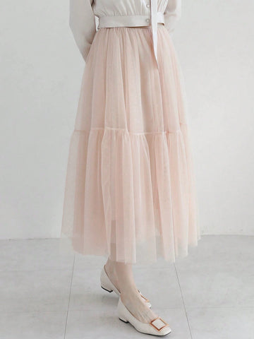 DAZY Women Elegant Midi Mesh A-Line Skirt