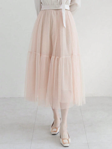 DAZY Women Elegant Midi Mesh A-Line Skirt