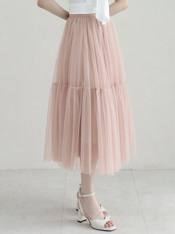 DAZY Women Elegant Midi Mesh A-Line Skirt