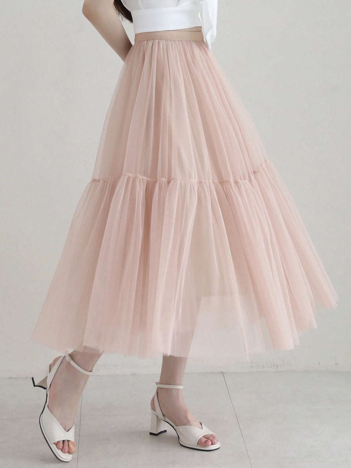 DAZY Women Elegant Midi Mesh A-Line Skirt