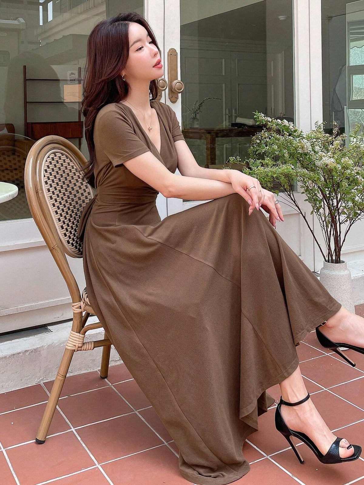 DAZY Women Elegant Solid Color Long Dress With Drawstring Waist For Spring/Summer