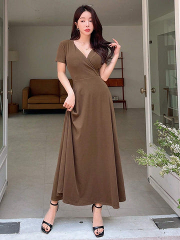 DAZY Women Elegant Solid Color Long Dress With Drawstring Waist For Spring/Summer