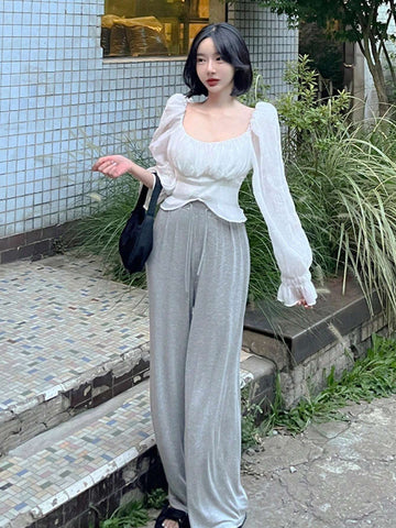 DAZY Women Elegant Solid Color Puff Sleeve Shirt For Spring