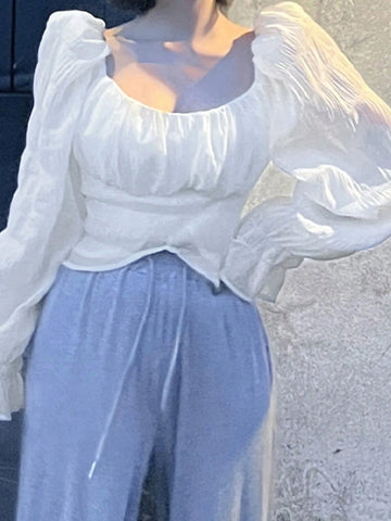 DAZY Women Elegant Solid Color Puff Sleeve Shirt For Spring