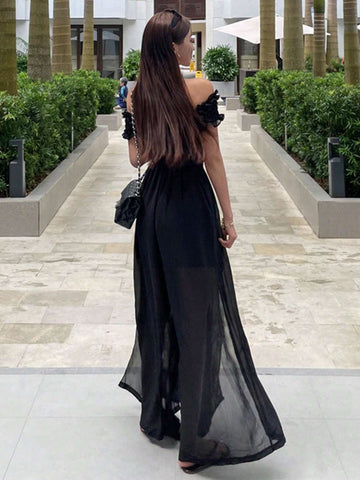 DAZY Women Fashion Solid Color Short Sleeve Jumpsuit With Off-The-Shoulder Design