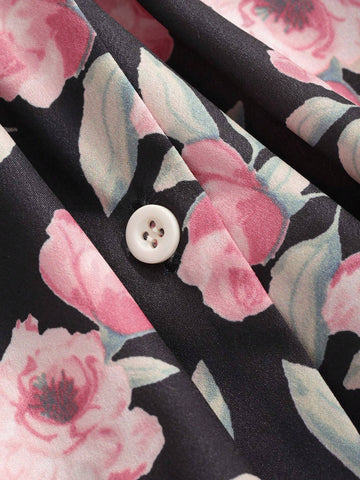 DAZY Women Flora Printed Loose Fit Front Button Shirt With Lapel Collar
