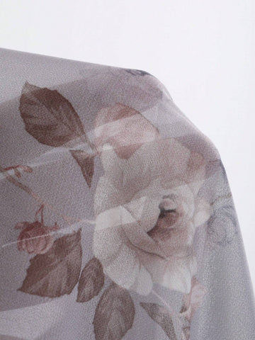 DAZY Women Floral Print V-Neck Long Sleeve Drawstring Blouse