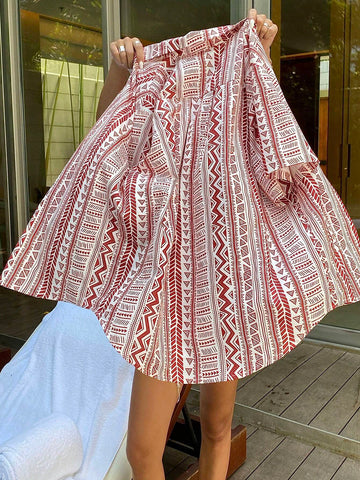 DAZY Women Holiday Casual Geometric Printed Short Sleeve Shirt