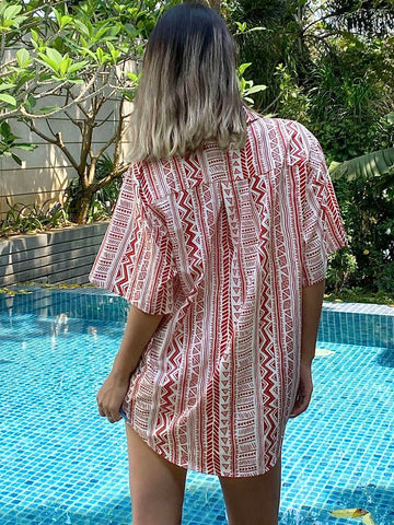 DAZY Women Holiday Casual Geometric Printed Short Sleeve Shirt