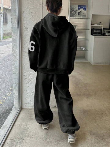 DAZY Women Hooded Sweatshirt And Drawstring Hem Sweatpants Set, Casual