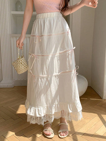 DAZY Women Lace Decorated Skirt With Bow