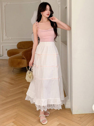 DAZY Women Lace Decorated Skirt With Bow