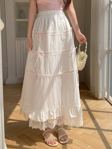 DAZY Women Lace Decorated Skirt With Bow