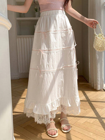 DAZY Women Lace Decorated Skirt With Bow