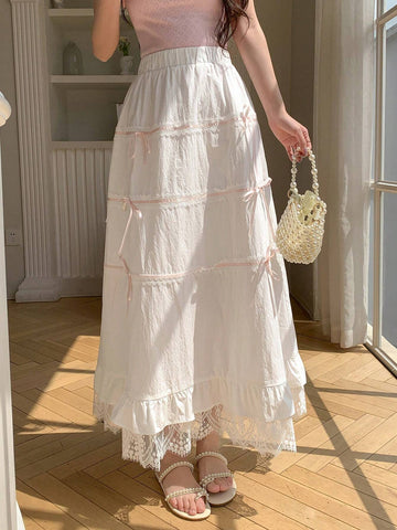 DAZY Women Lace Decorated Skirt With Bow