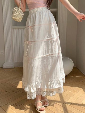 DAZY Women Lace Decorated Skirt With Bow