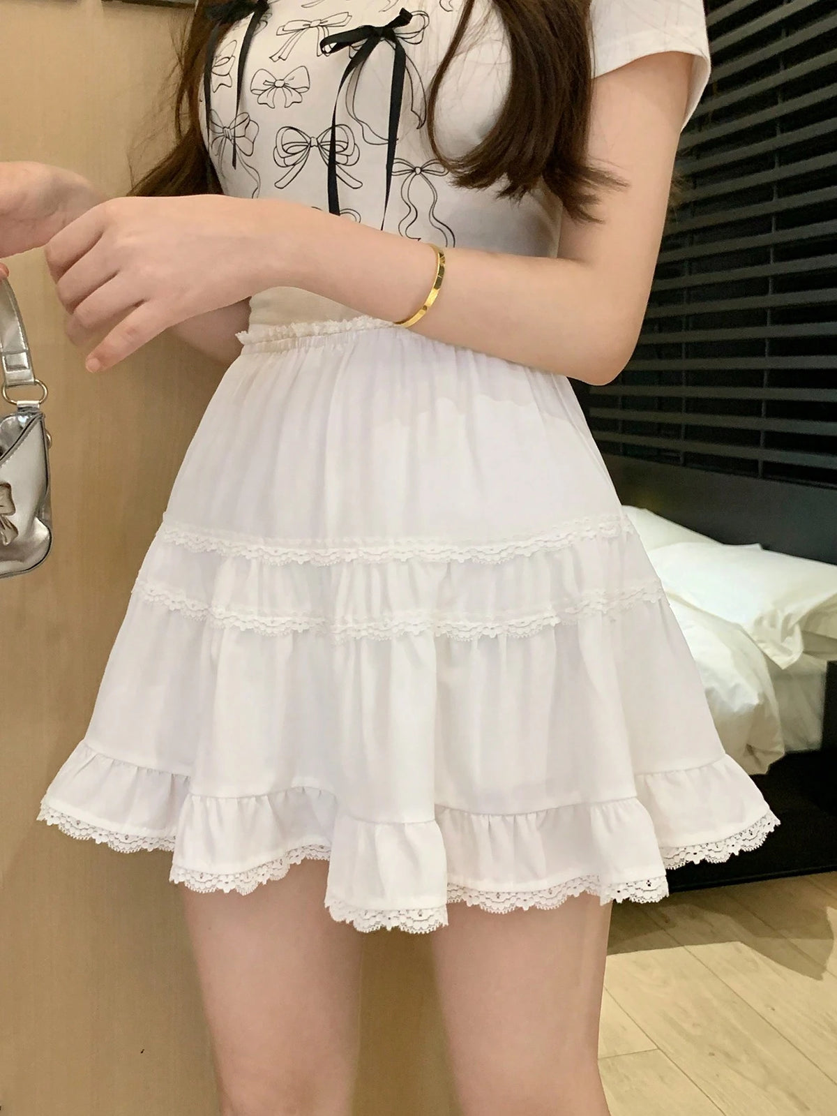 DAZY Women Lace Panel A-Line Mini Skirt