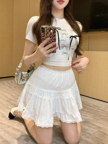 DAZY Women Lace Panel A-Line Mini Skirt