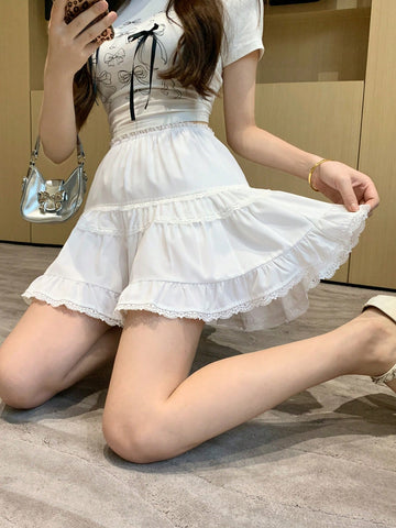 DAZY Women Lace Panel A-Line Mini Skirt