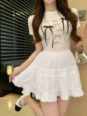 DAZY Women Lace Panel A-Line Mini Skirt