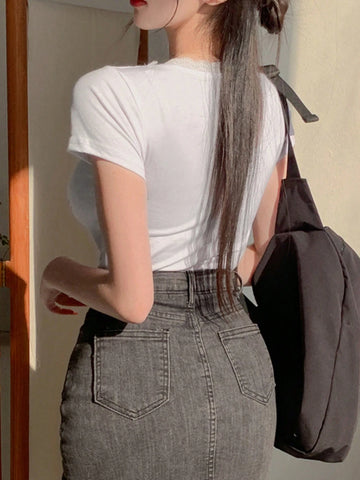 DAZY Women Lace Patchwork Slim Fit Casual T-Shirt