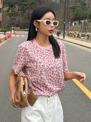 Women Leopard Print Loose-Fit Short Sleeve T-Shirt Summer