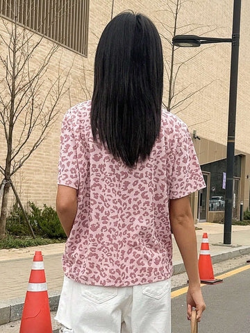 Women Leopard Print Loose-Fit Short Sleeve T-Shirt Summer