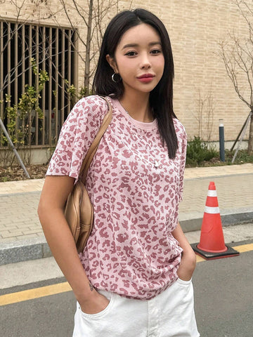 Women Leopard Print Loose-Fit Short Sleeve T-Shirt Summer