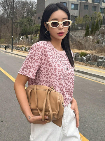 Women Leopard Print Loose-Fit Short Sleeve T-Shirt Summer