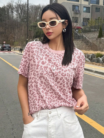 Women Leopard Print Loose-Fit Short Sleeve T-Shirt Summer