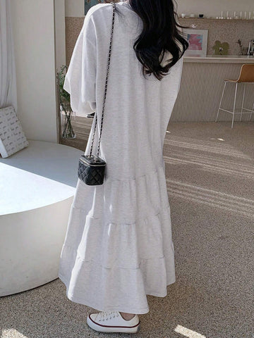 DAZY Women Letter Print Ruffle Hem Loose Casual Dress With Fleece Lining