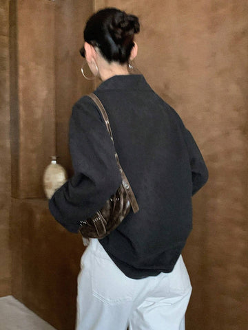 DAZY Women Loose Fit Lace Patchwork Long Sleeve Blouse