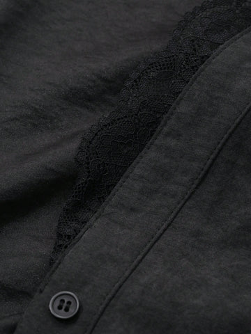 DAZY Women Loose Fit Lace Patchwork Long Sleeve Blouse