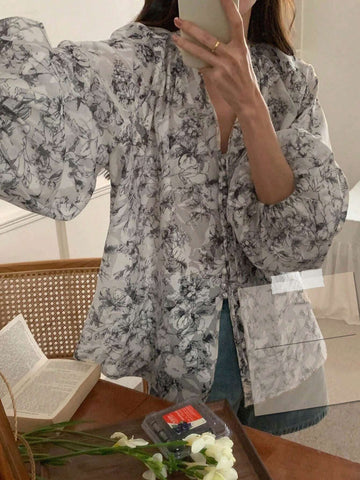 DAZY Women Loose Textured Pattern Sheer Shirt