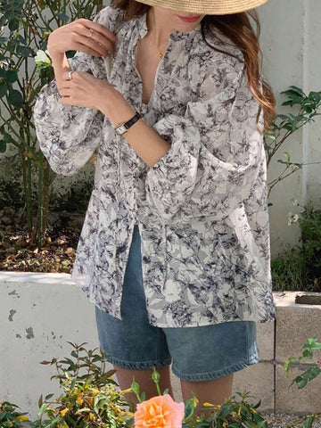 DAZY Women Loose Textured Pattern Sheer Shirt