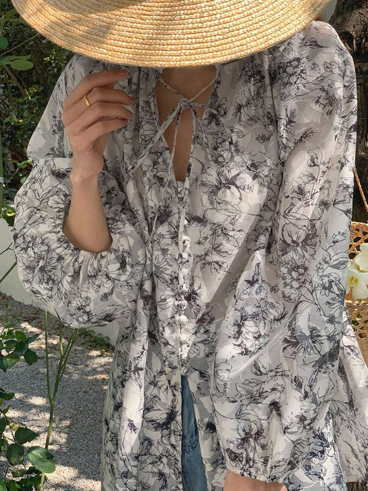 DAZY Women Loose Textured Pattern Sheer Shirt