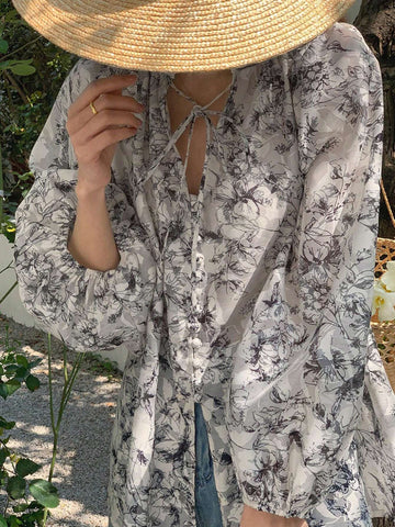 DAZY Women Loose Textured Pattern Sheer Shirt