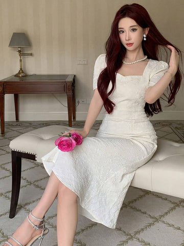 DAZY Women Mermaid Short Sleeve Party Elegant Solid Color Dress