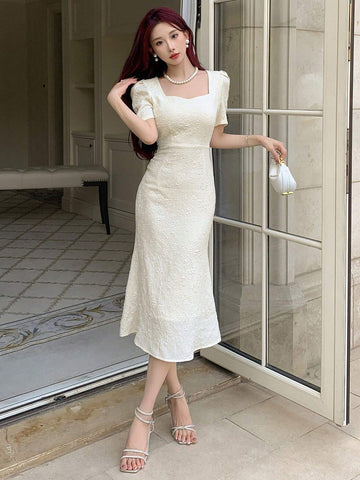 DAZY Women Mermaid Short Sleeve Party Elegant Solid Color Dress
