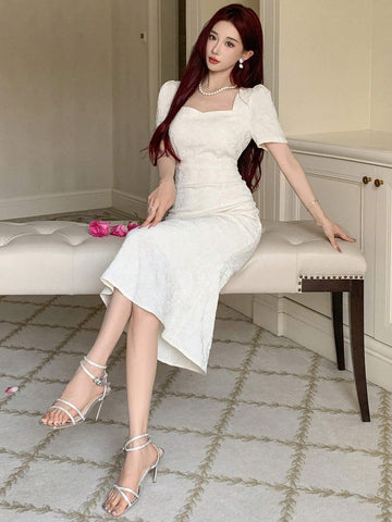 DAZY Women Mermaid Short Sleeve Party Elegant Solid Color Dress